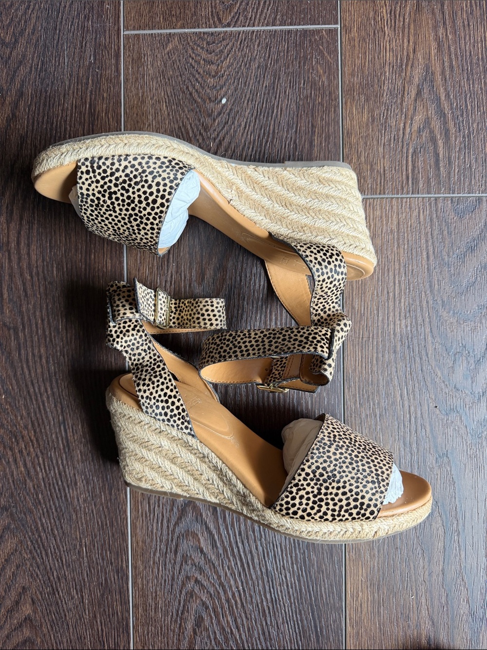 Leopard Print Ankle-strap Wedge Sandals - Women